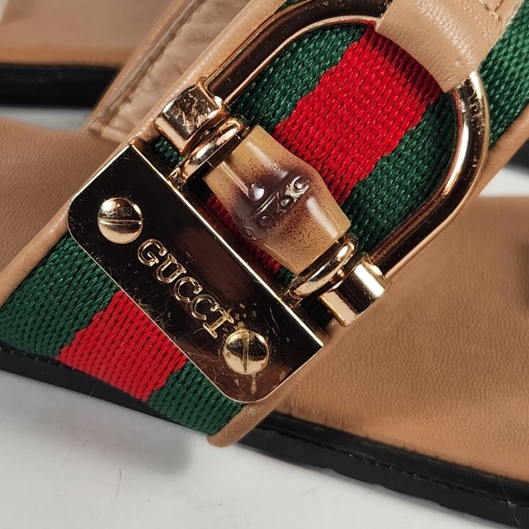 GUCCI Women's Sandal 11.5 EU 42 Red Green Thong Leather Luxury - Picture 7 of 11